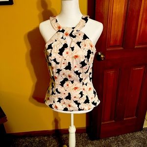 WHBM, floral blouse, keyhole, side zip, size 6